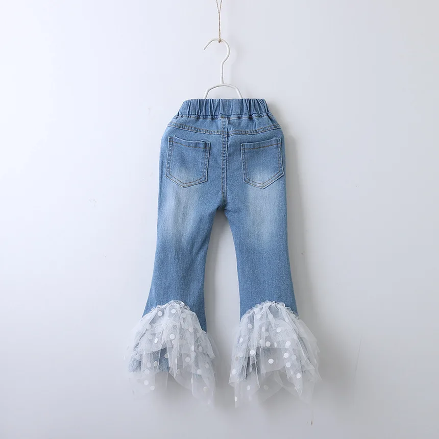 Заводские oem джинсовые брюки для девочек с лоскутными брюками из Кружевной Вуали