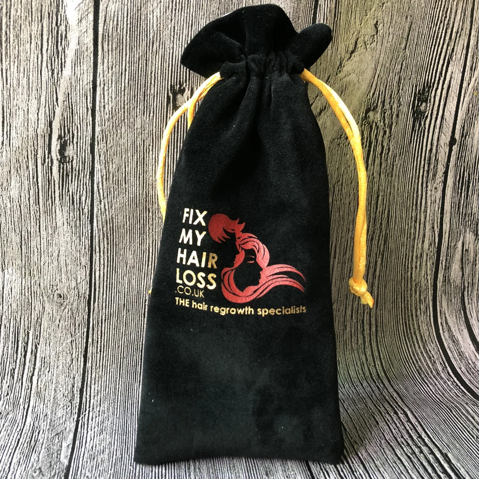 Custom White Black  jewelry Package velvet pouch with hot stamp gold logo