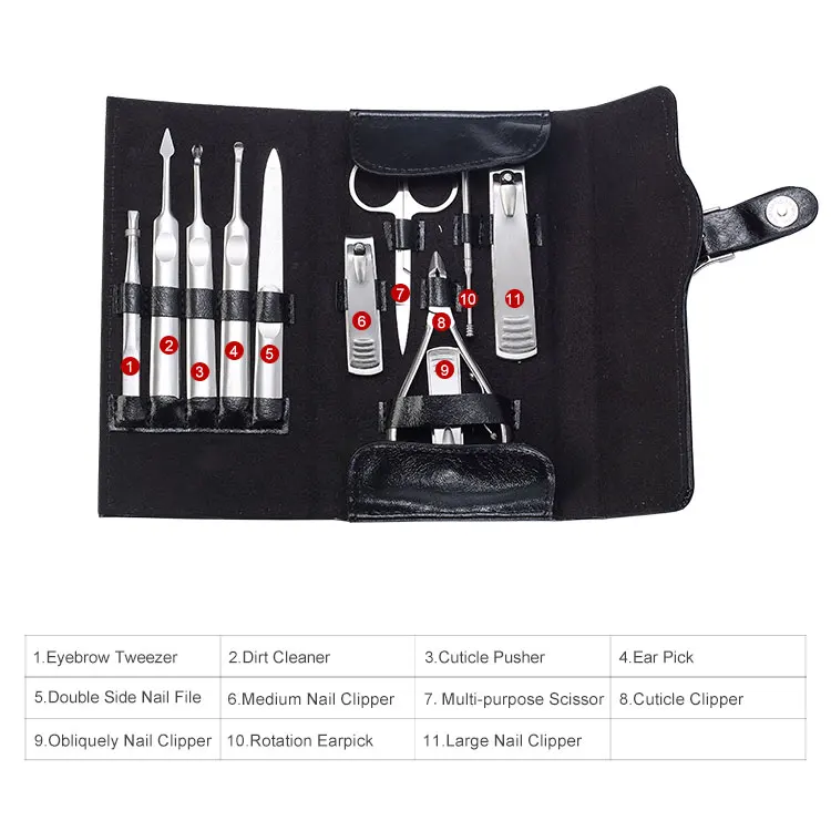 FULLHI 11 in 1 Manicure Set Stainless Steel Nail Kit Nail File Clippers Pedicure Scissors Nail Art Tool Manicure Tools with Case