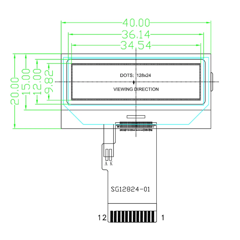 Small size lcd screen 1.4 inch 128x24 lcd display