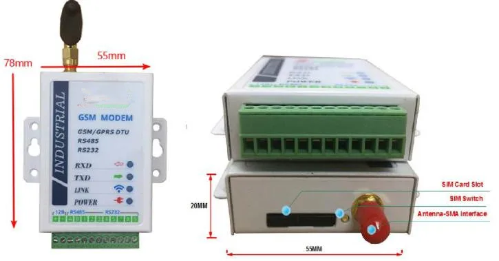 RS232 RS485 serial port to GPRS DTU wireless data transmission GSM module gateway server RTU radio