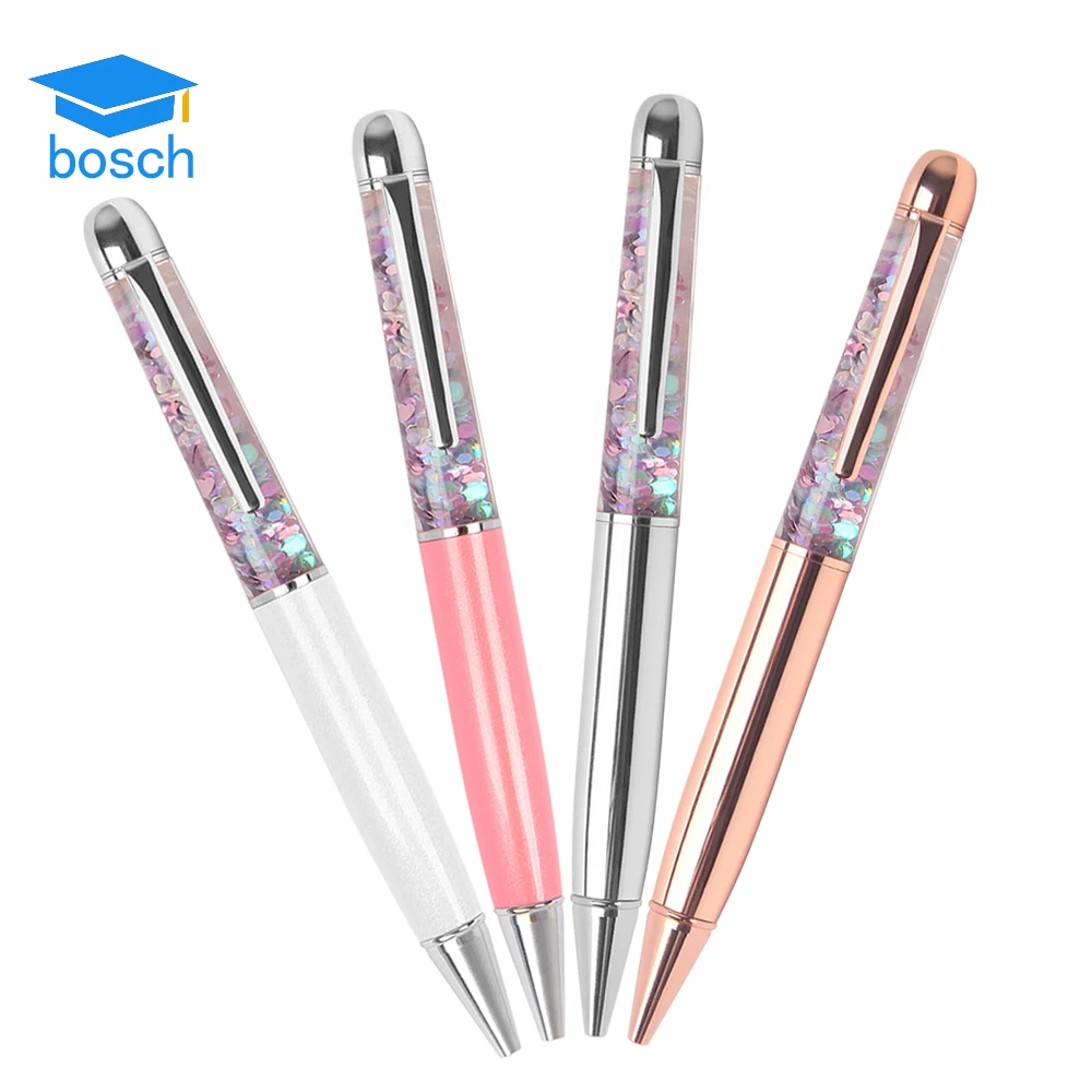 New fashion design custom logo liquid glitter floating ball pen metal gift pen for woman