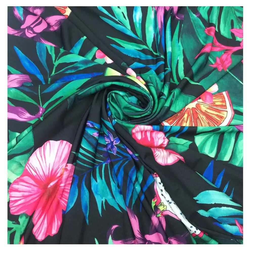 The manufacturer wholesale tropical pattern swimming lycra jersey fabric polyester for garments
