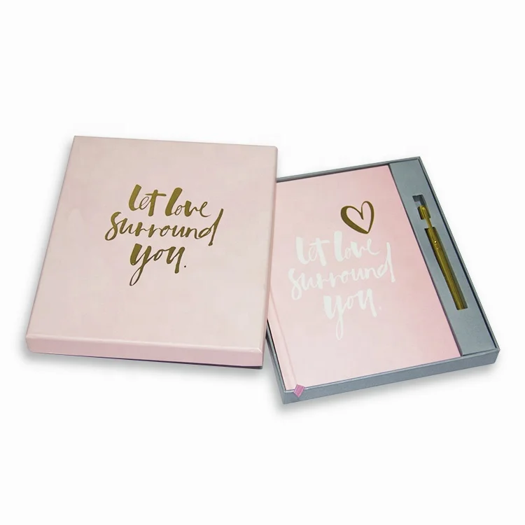 customized hardcover pink notebook organizer notebook set with pen