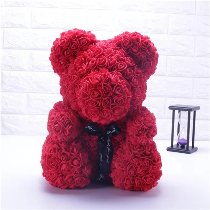Yunnan wholesale decoration flower rose bear artificial eternal flowers pe foam 40 cm rose teddy bear in gift box