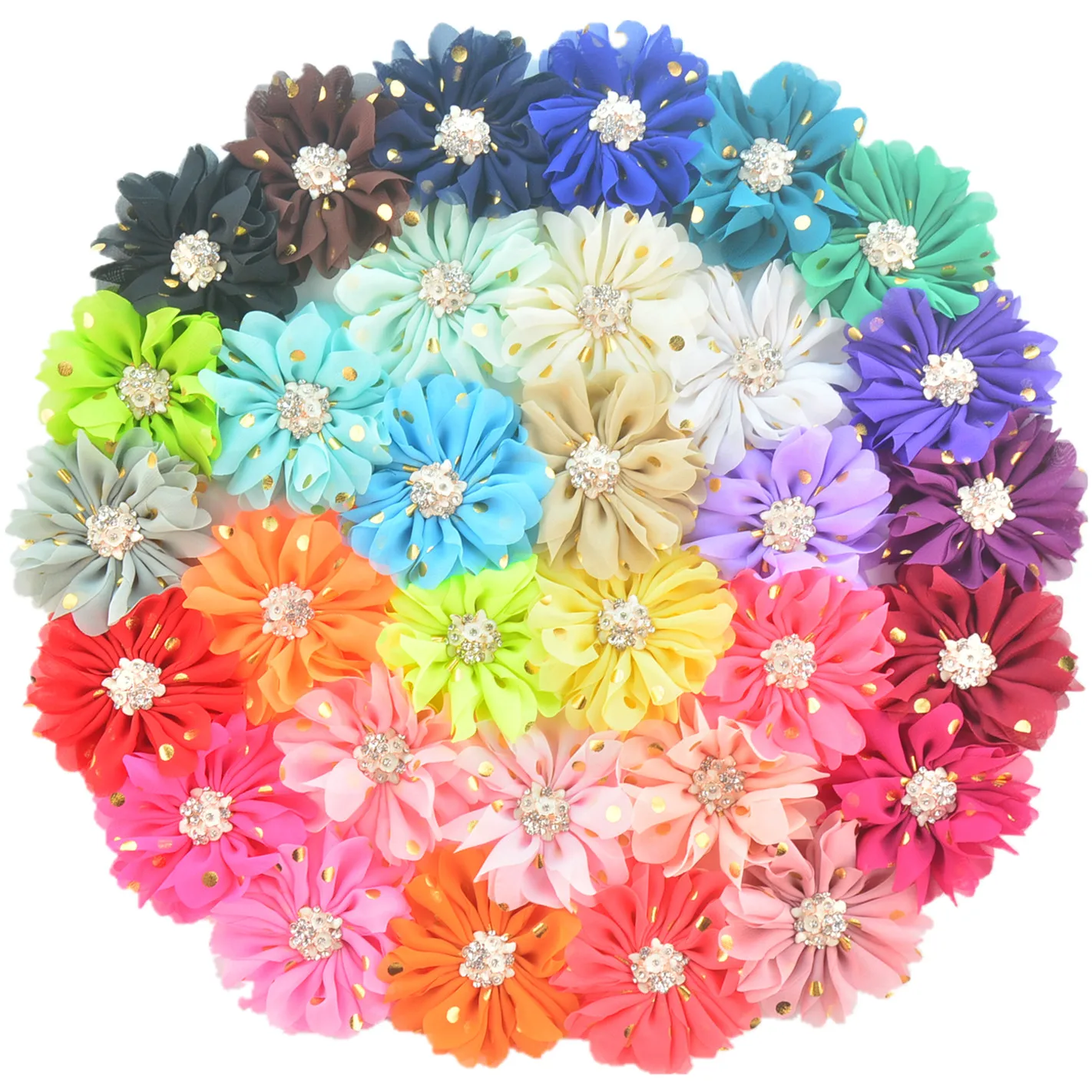 Hair Belt Fittings 8cm Golden Chiffon Ribbon Bit Flower New Hair Decoration 32 Colors