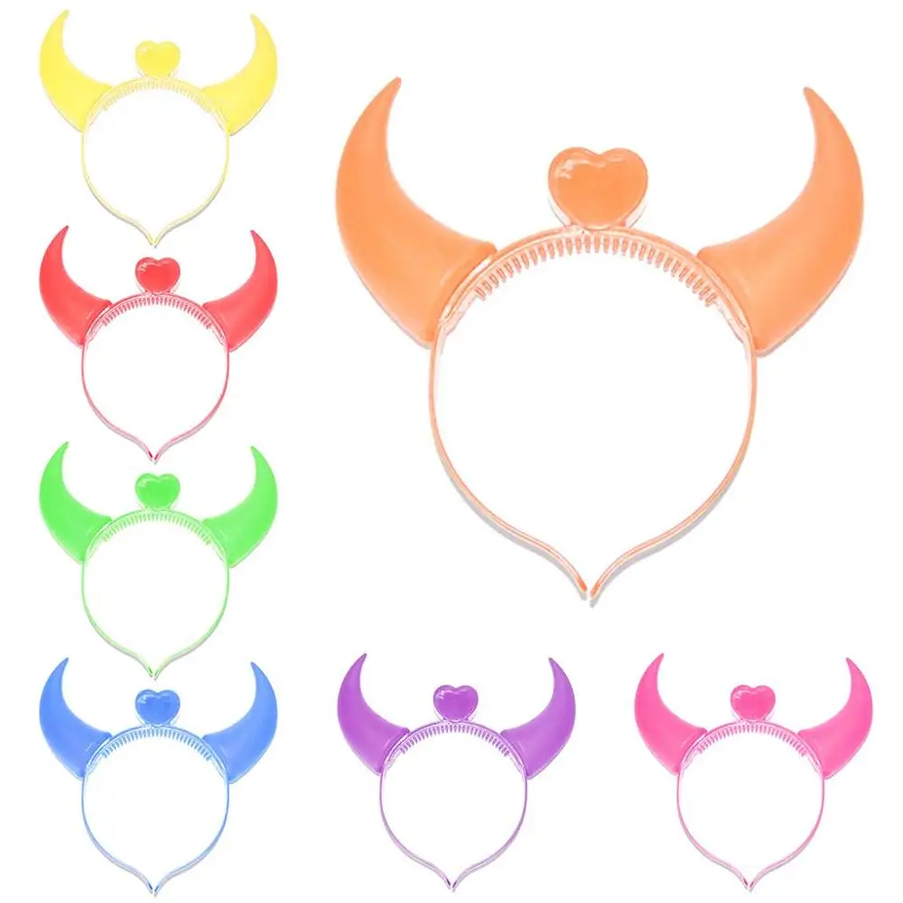 LED Light up Horns Hair Band Halloween OX Horn LED Party Flashing Headband For Kids Park Store Sale