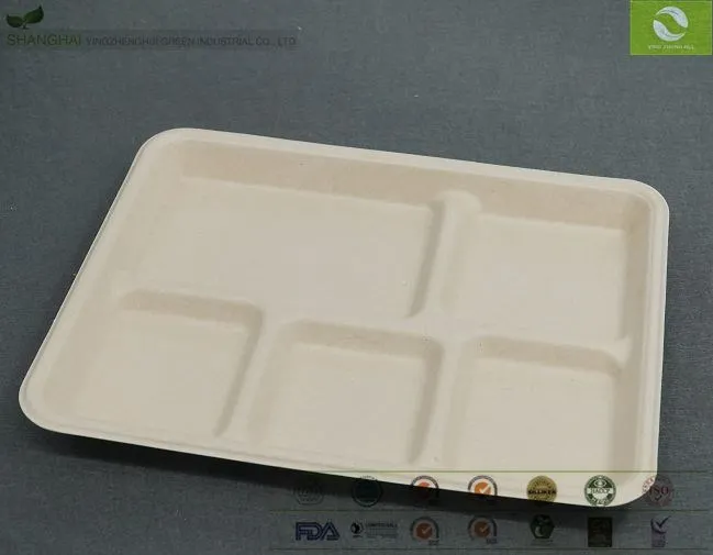 biodegradable cheap bamboo big five compartment tray/dinnerware sets