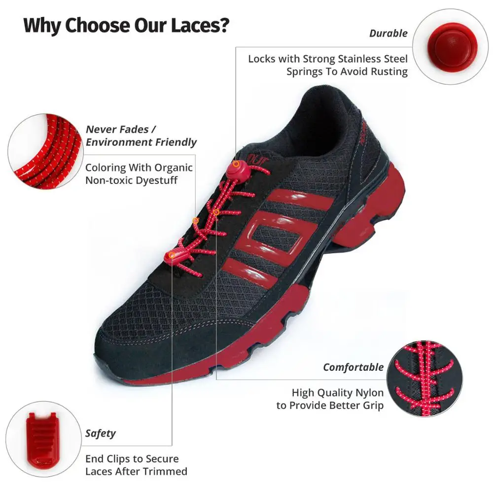 11 colors Reflective No Tie Shoelaces Lock System Elastic Shoelaces for Sneakers