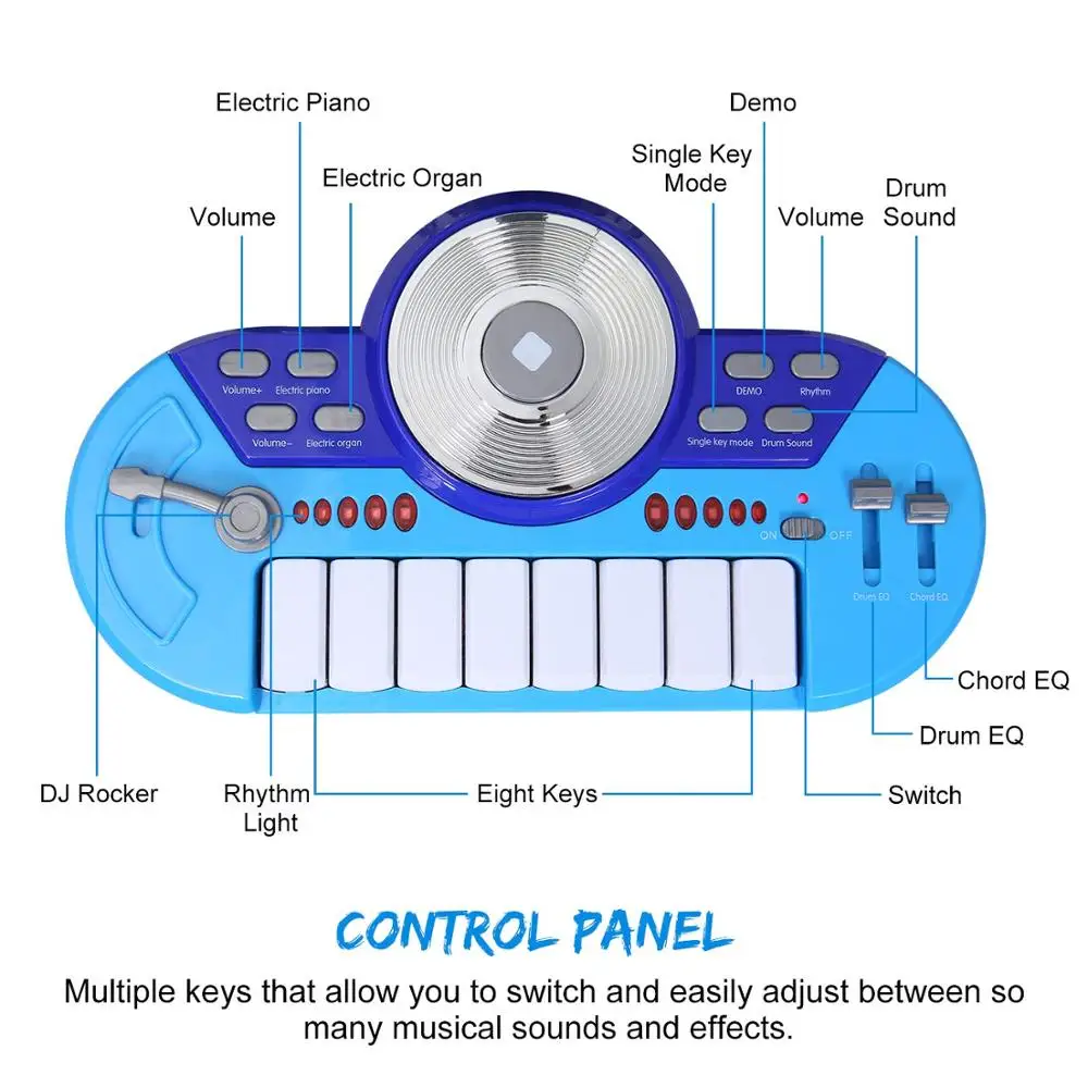 Piano Drum Set Toy - Electronic Rock Drum with Keyboard for Kids, Musical Piano Drum Instrument with Keys,Demo Songs,DJ Features