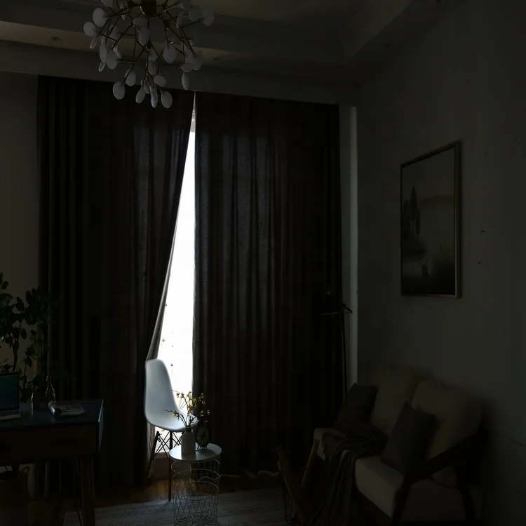 Light grey solid woven design modern sun shade curtain living room curtains