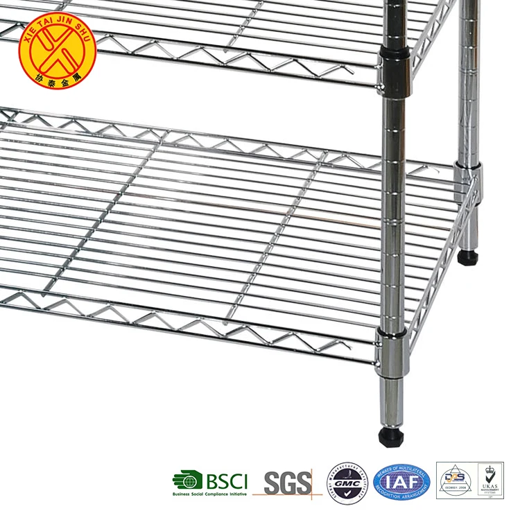 Hot selling 4 tier metal wire free standing storage shelves