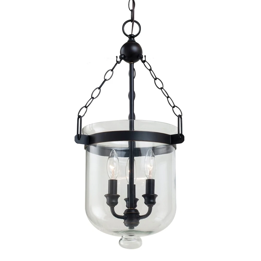 Retro Rustic Clear Glass 3 candle Lights Bell Jar pendant light