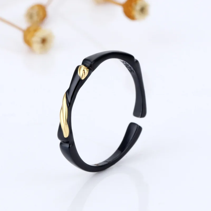 YK Original Design 925 Sterling Silver Couple Ring Green Childhood Ink Bamboo Shape Ring