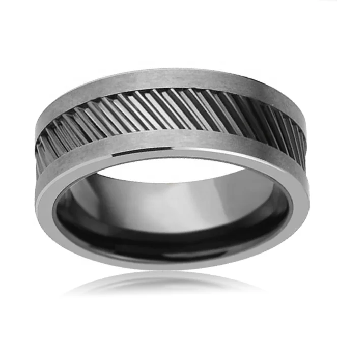 HELIX Rotating Gear Teeth Ceramic Mens Black Tungsten Carbide Ring