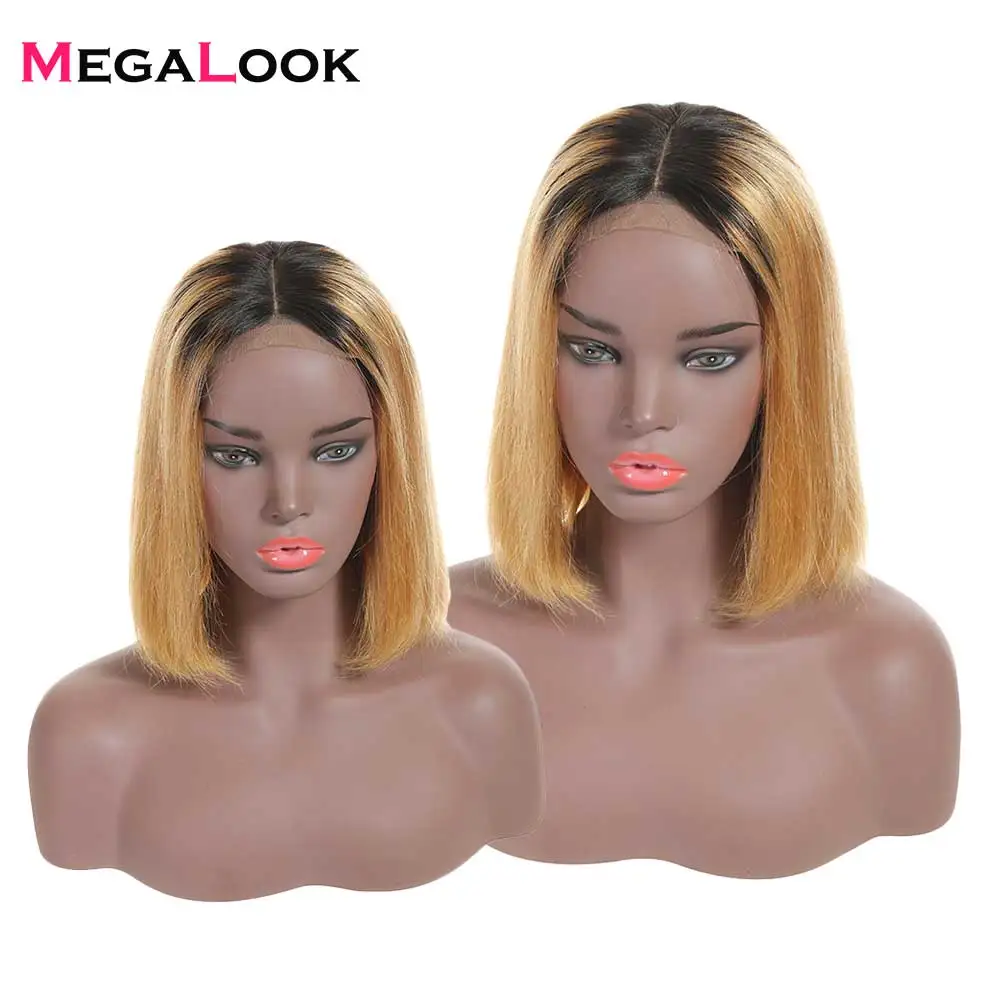 Two Tone 1B 27 Human Hair Blunt Cut Natural Hairline Short Bob Wig With Baby Hair