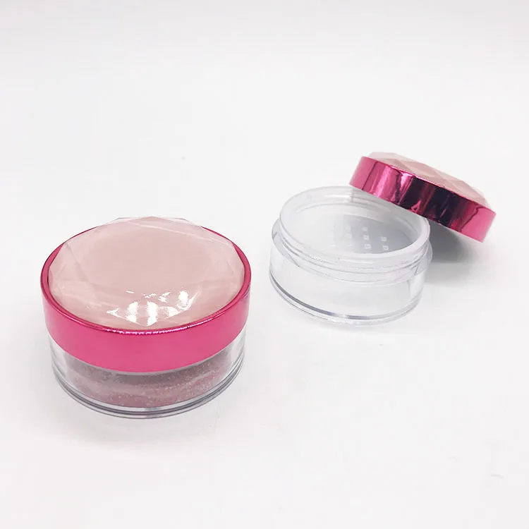 Low MOQ 10g luxury empty plastic custom diamond loose powder container with sifter