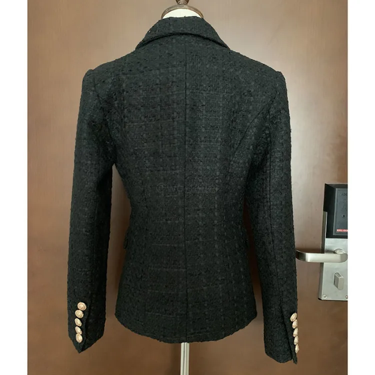 Wholesale long sleeved black blazer double breasted tweed jacket coat for work women
