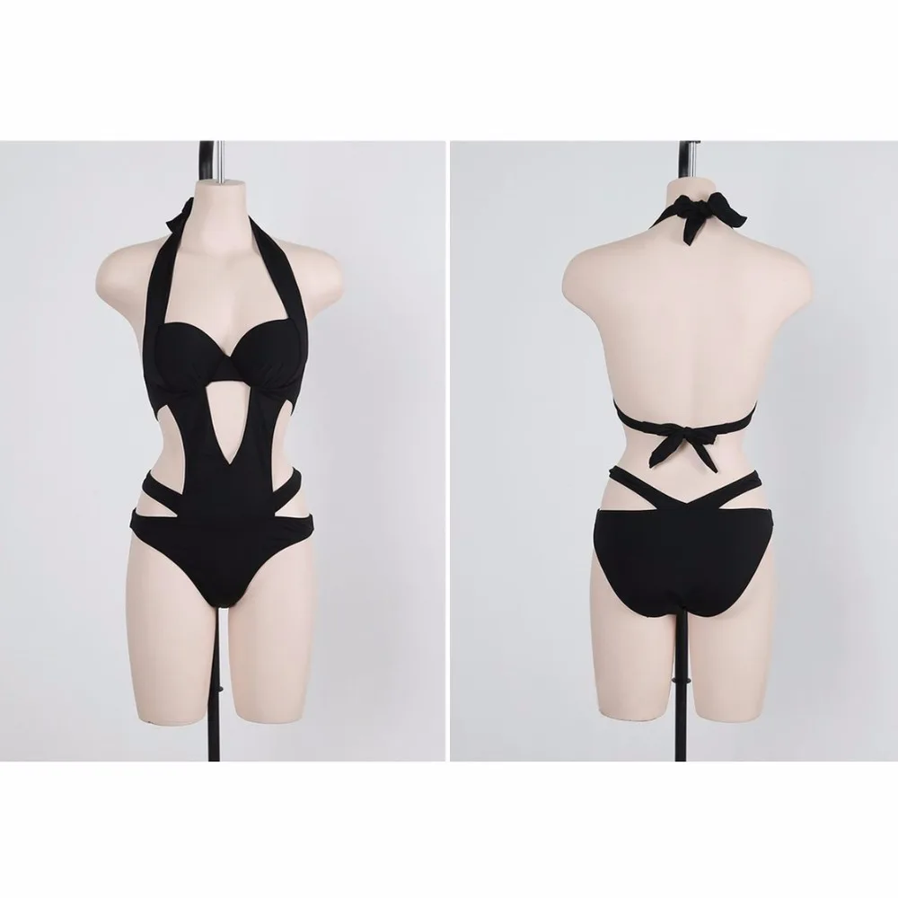 Hot Sexy Black Halter Cut Out Bandage Trikini Swim Bathing Suit Monokini Push Up Brazilian Swimwear Women One Piece Swimsuit