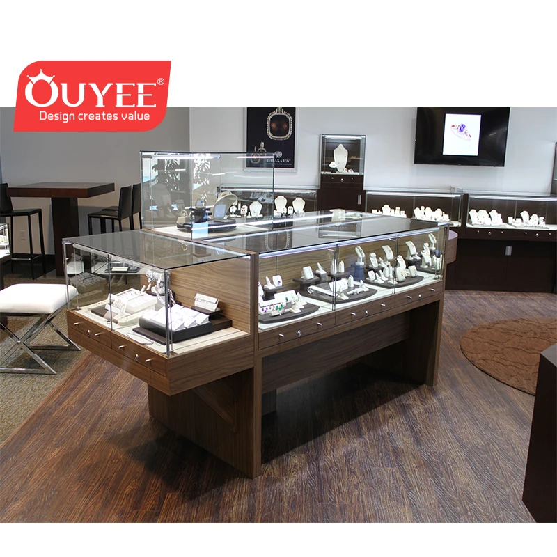 Antique Wooden Style Jewelry Showroom Furniture Mobile Used Glass Display Cases Jewelry Used Jewellery Display Counter