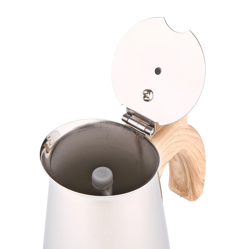 Soft touch wooden handle stove top coffee Maker