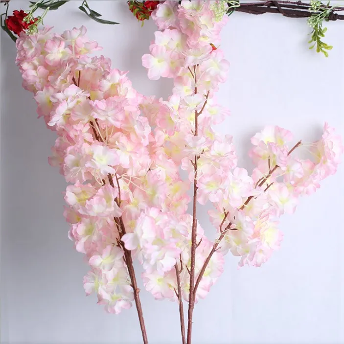 
3 branches artificial cherry blossom flower white cherry blossom branches without leaf for sale 