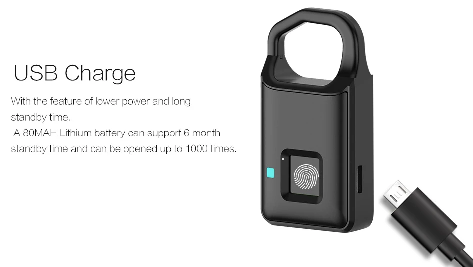 P4 USB Rechargeable Waterproof Wireless Smart Fingerprint Padlock