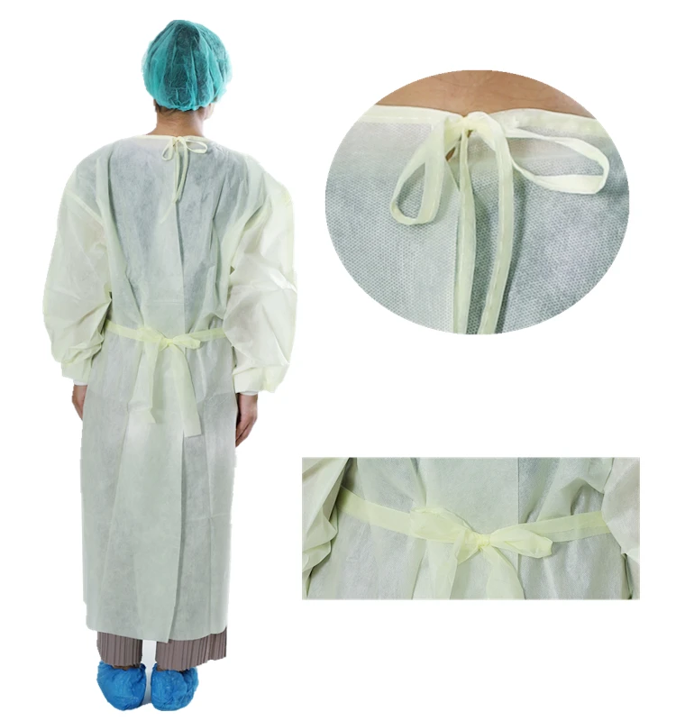 
Light Yellow PP Non-woven Disposable Isolation Gown With Knitted Cuffs 