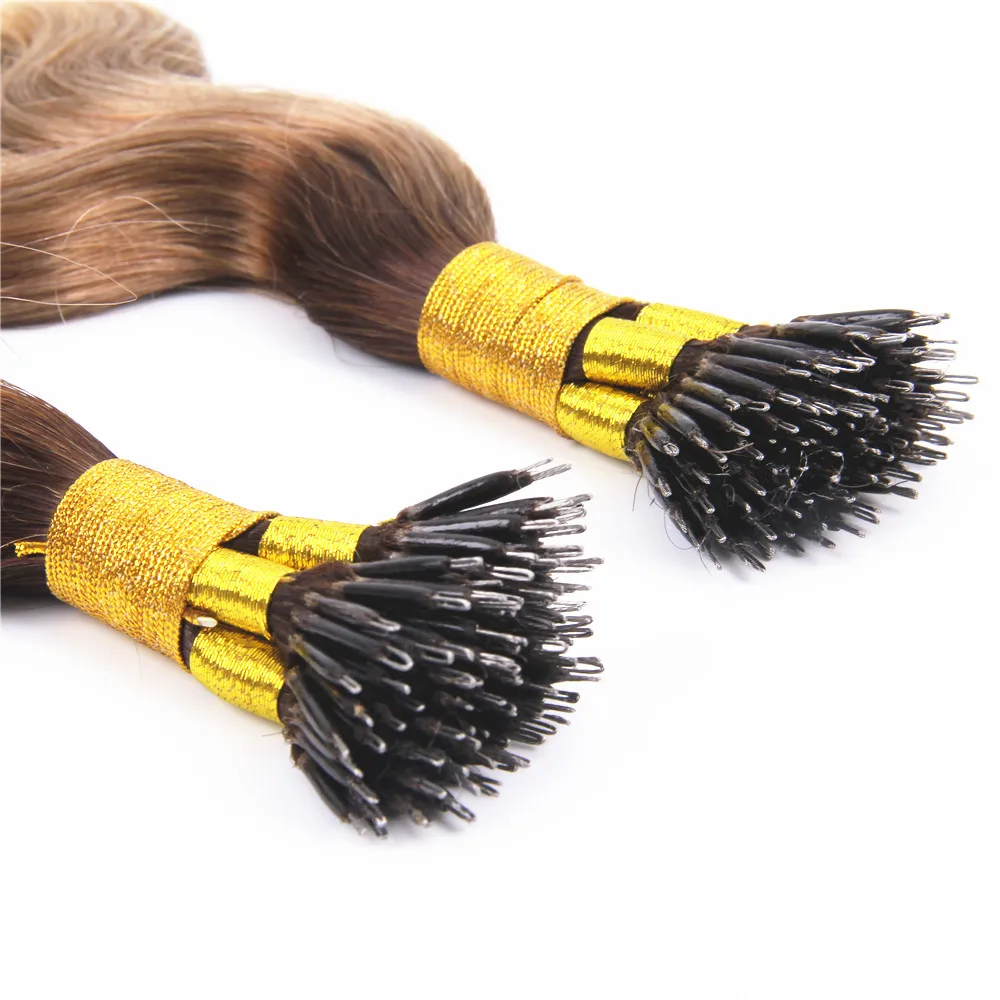 Balayage Blond Color Body Weave Hair Nano Ring Remy Hair Extensions