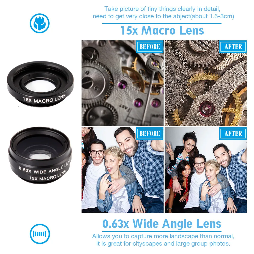 
Deetin For iPhone 6 6s Plus Samsung S7 Mobile Phone lenses Lenses for Smartphone Clip Micro Lens Fisheye Zoom for Smartphone 