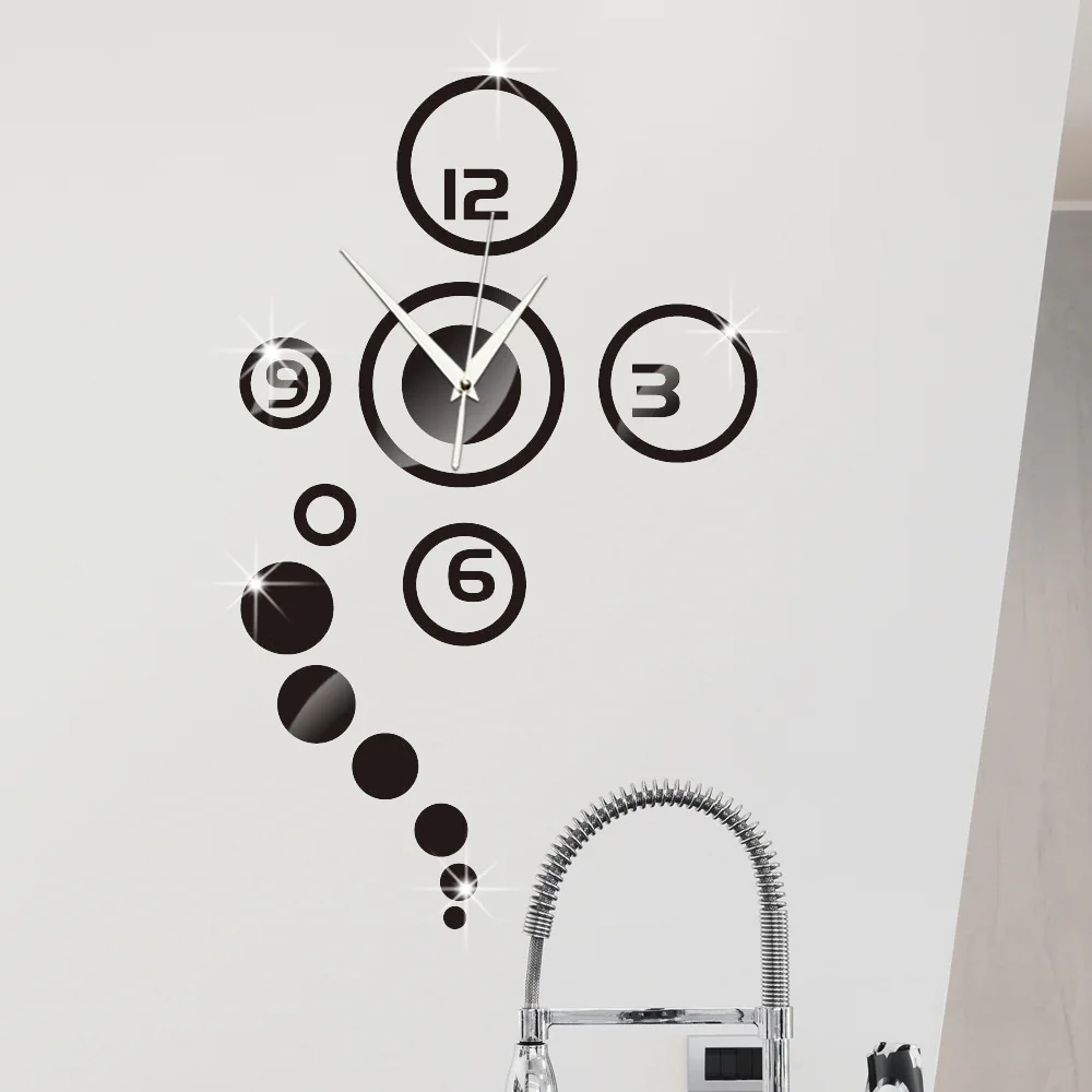Living Room Self Adhesive Acrylic Mirror 3d Wall Clock Sticker Digital Single Face American Style Acceptance 1pc/opp Bag WC-1012