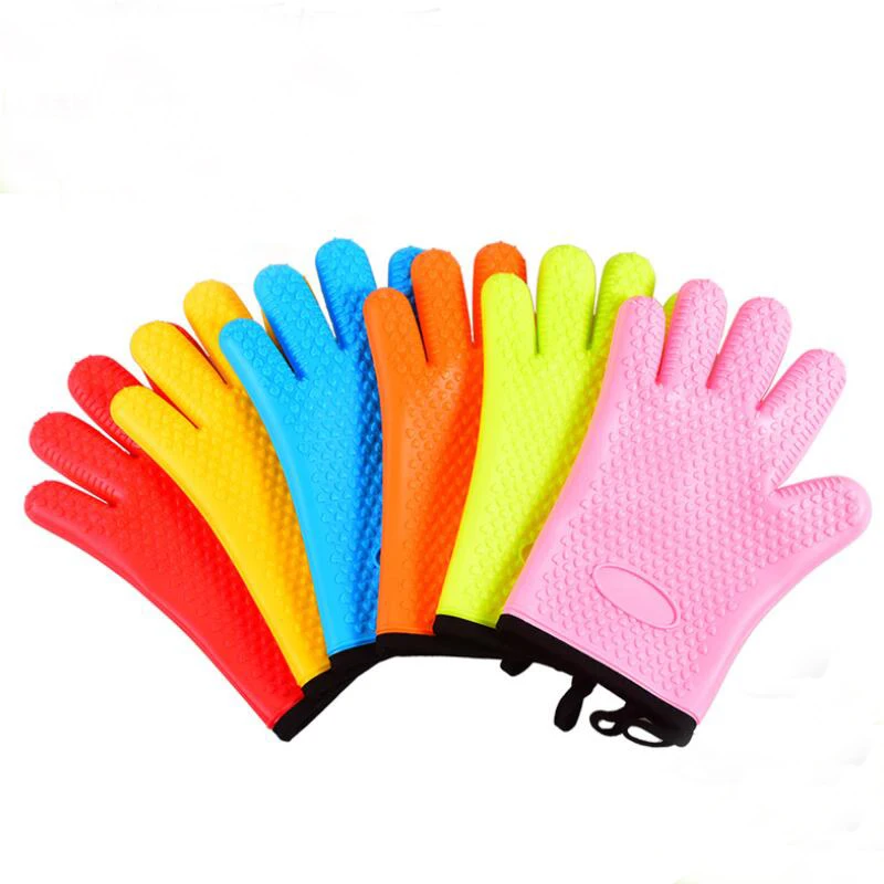 JY 148G Silicone Oven Grill Mitts and Potholders with Soft Inner Lining Protect Fingers Hands and Wrists from Burns Gloves