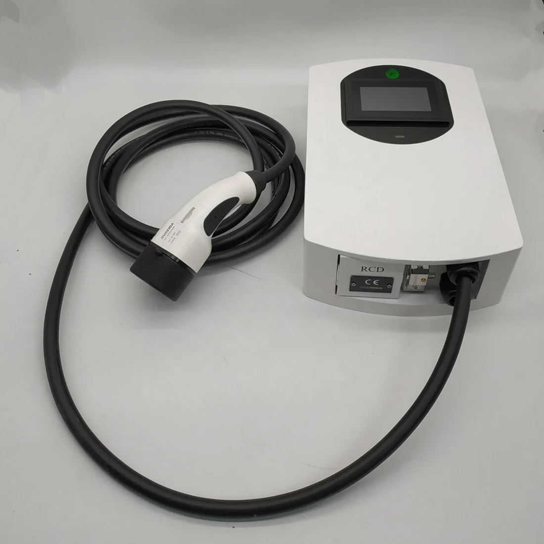 
11KW wall box charging pile with tethered 5m cables,type 2 plug,touching screen and type B RCD for ev charging station,OEM 