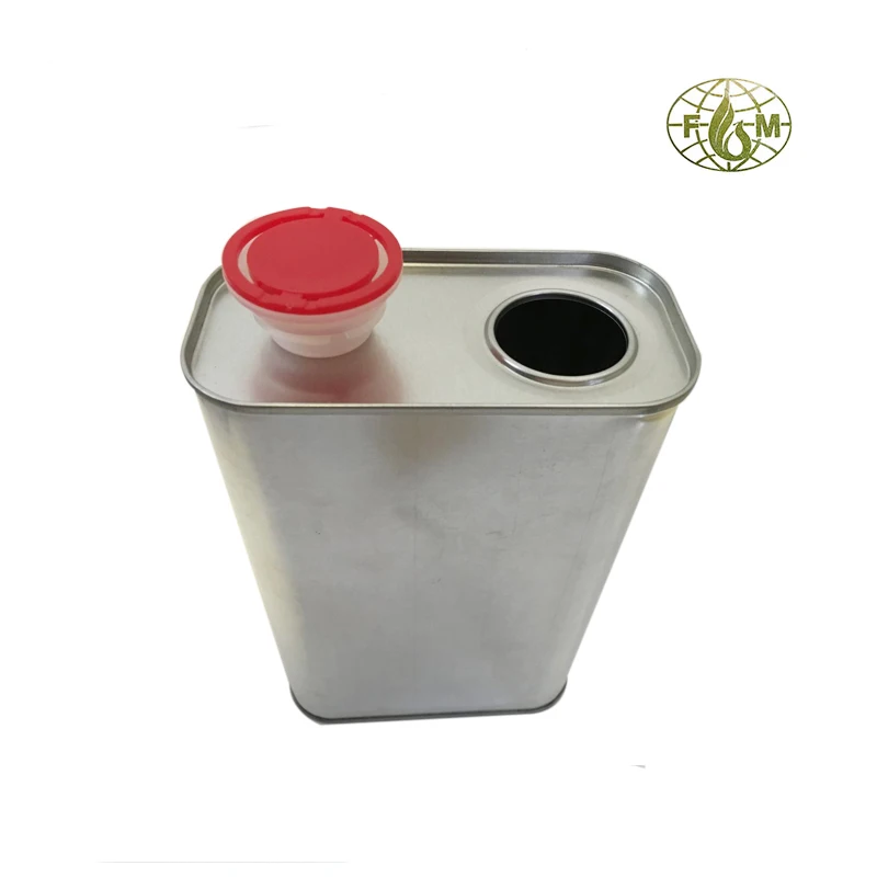 1 liter square metal tin can bottle container with plastic cap for engine oil