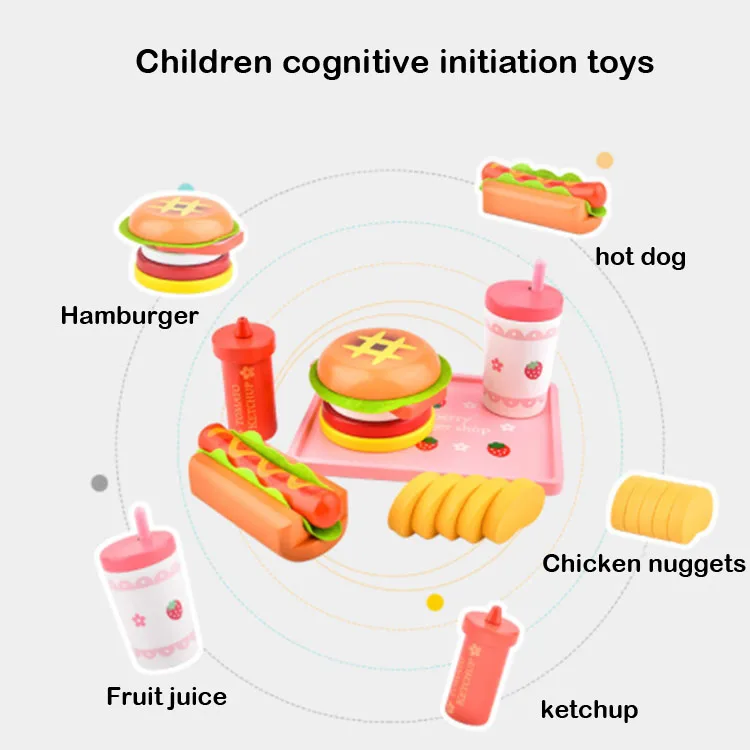 
Wooden Hamburger & Sandwich Set Wooden Simulation Burger Toy Children Pretend Play Food Kitchen Home Toy 