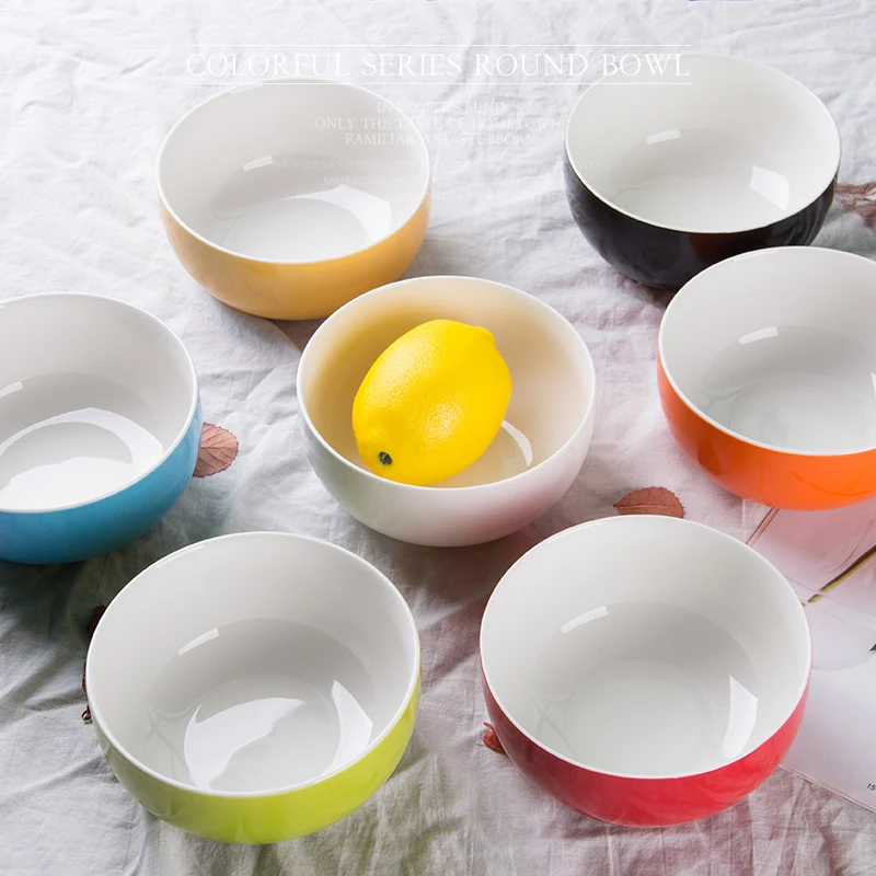 Chinese styleporcelain round glazed 7 colors home ceramic rice/noddle/soup 600ml bowls