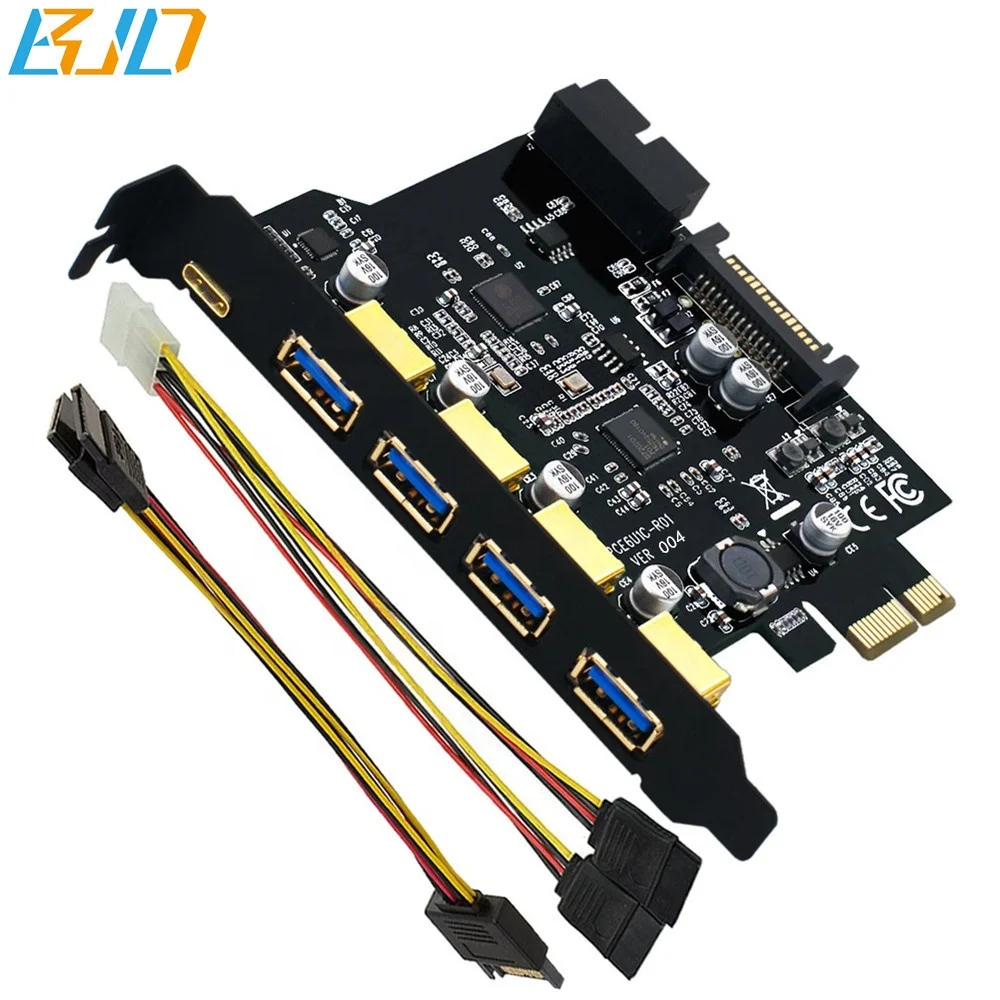 PCI-E для типа C + 5 портов USB3.0 концентратора карты адаптера и Sata разъем питания