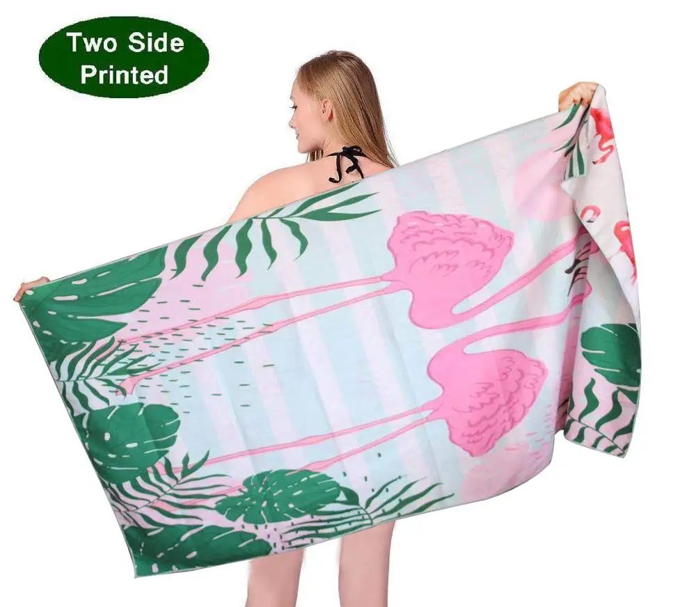 Hot Sale Two Side Printed Microfiber Flamingos Sand Free Beach Blanket Quick Dry Super Absorbent Lightweight Thin Beach Towel