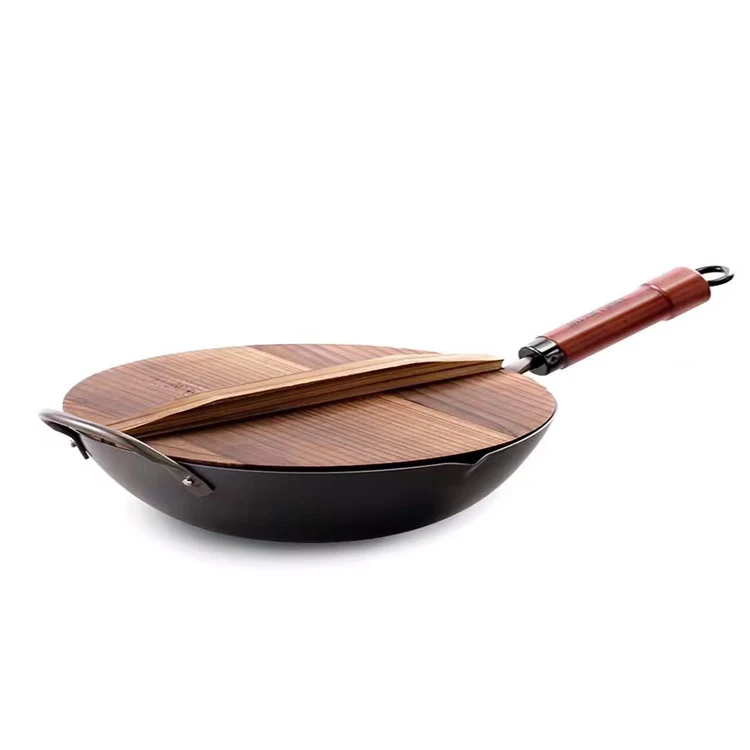
Hot sale cast iron chinese wok pan with wooden handle 
