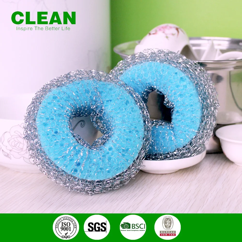 Doughnut Dish Washing Ball Dish Wash Sponge with Stainless Steel Wire Kitchen Tableware Plates Pans Cleaner Small Mesh Scourer