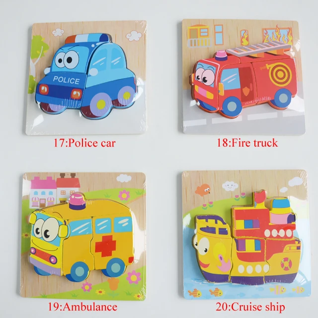 
Wooden Toys Educational for Kids Animal Cartoon 3D Jigsaw Wooden Puzzle 