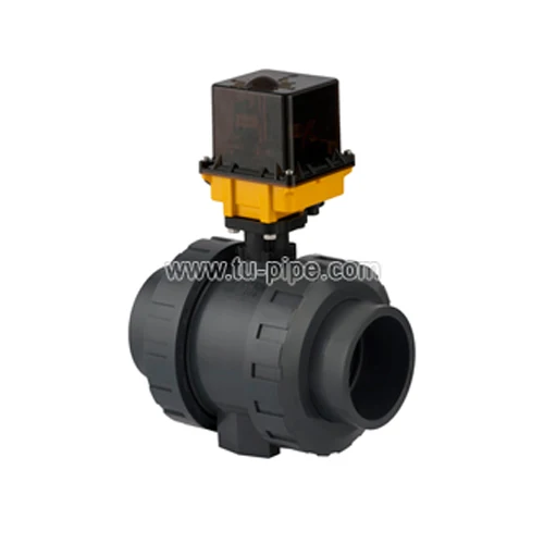 ПВХ UH True шаровой клапан для кислоты, с электрическим приводом одна сторона резьбовой (24 В в DC) аварийного ручного управления