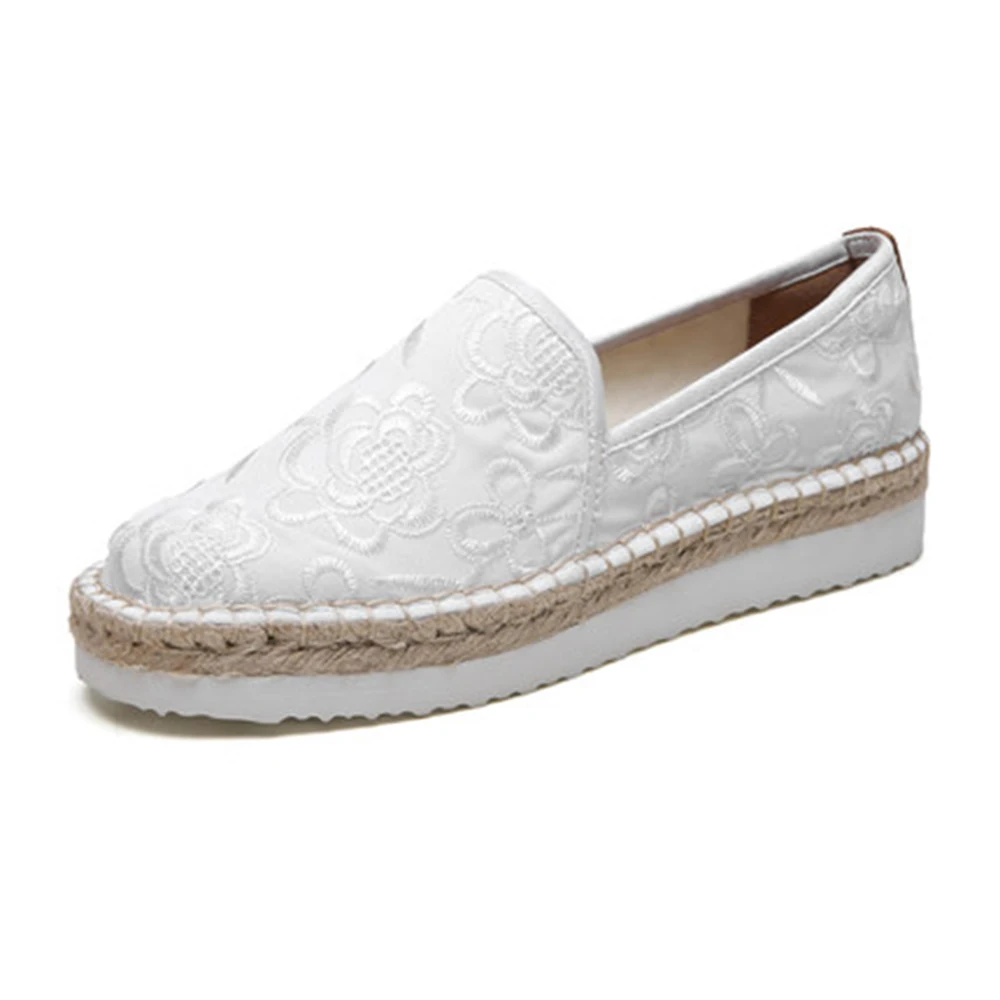 Factory Jute Sole Women Slip-on White Plain Loafers Espadrilles Flat Shoes