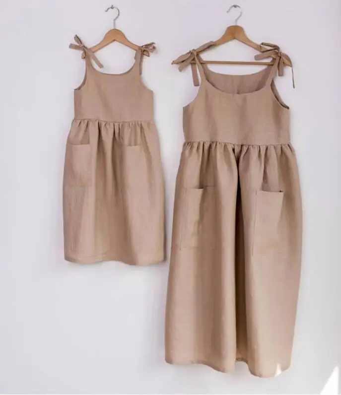 
Korean style long design girls dresses Linen Cotton Boutique flounces sleeve girls casual dresses 