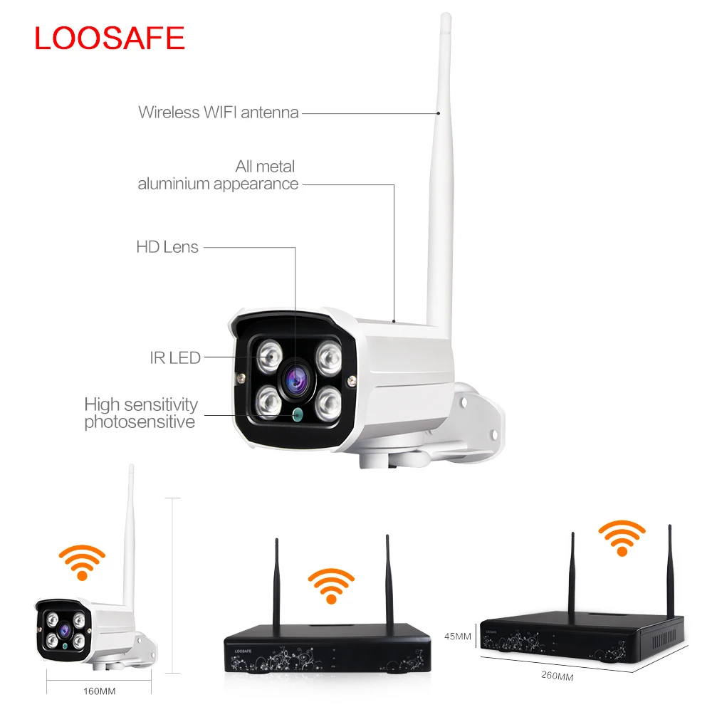 4.0MP 4 Channel WiFi NVR Cascading Kit Outdoor Security Wireless Alarm System