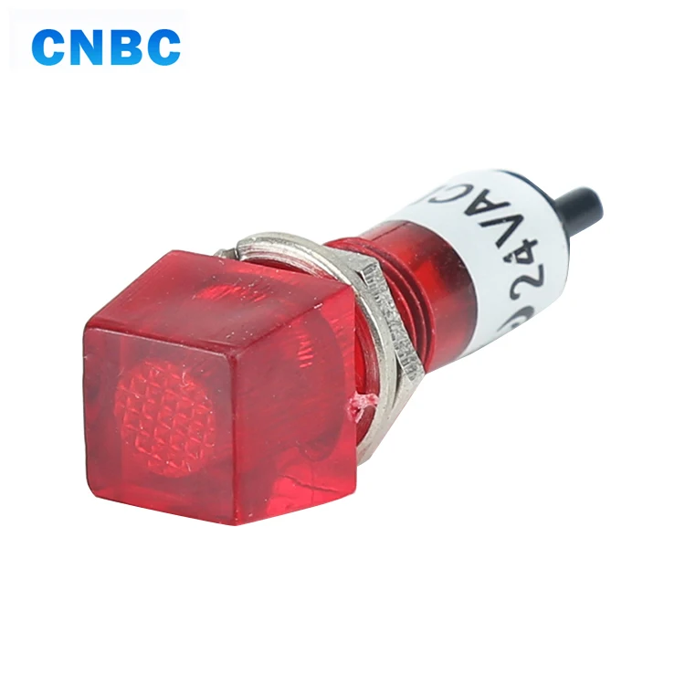 Square head 10mm mounting hole size green yellow red 230v led indicator lamp with pins