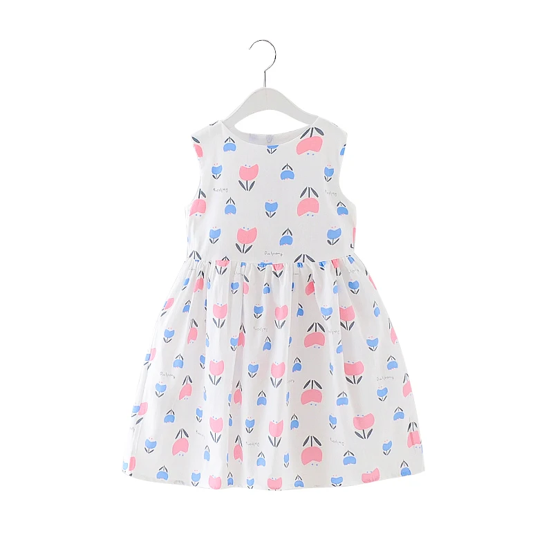 
2019 New Products Kids Summer Sleeveless Lovely Girls Cotton Fabric Princess Dress 