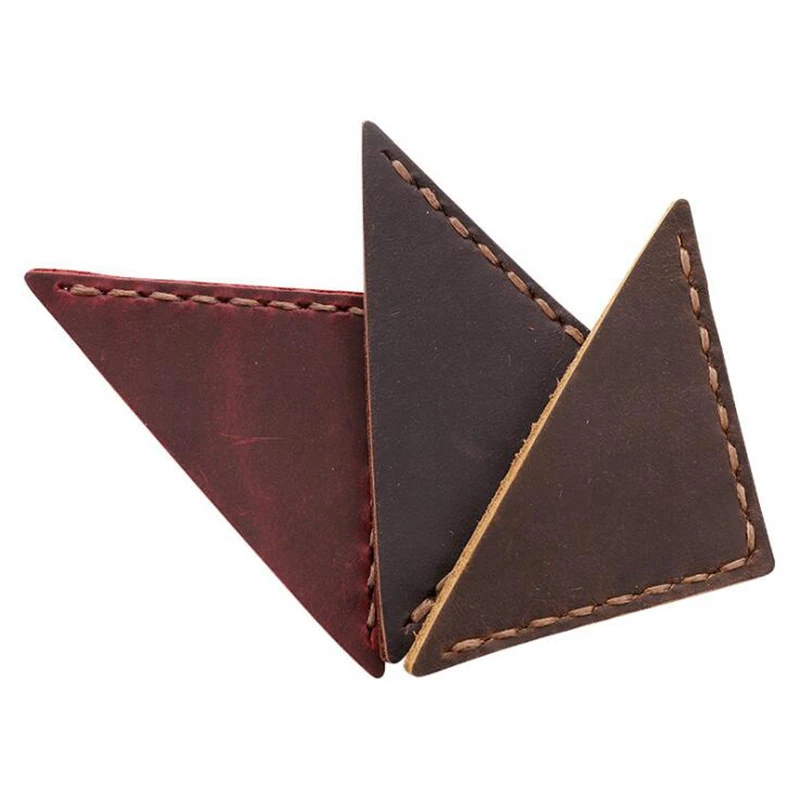 Dreamtop DTF283 fashion triangles readers bookmark crazy horse cowhide leather bookmark blank