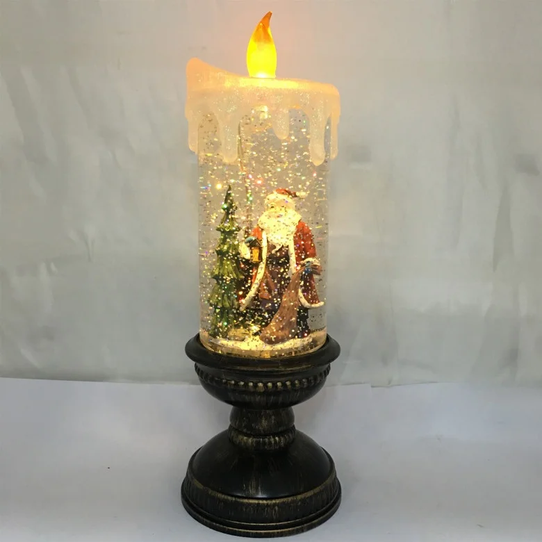 
80cm Diameter LED Light Up Glitter Snowing Santa Clause Scene Christmas Candles 