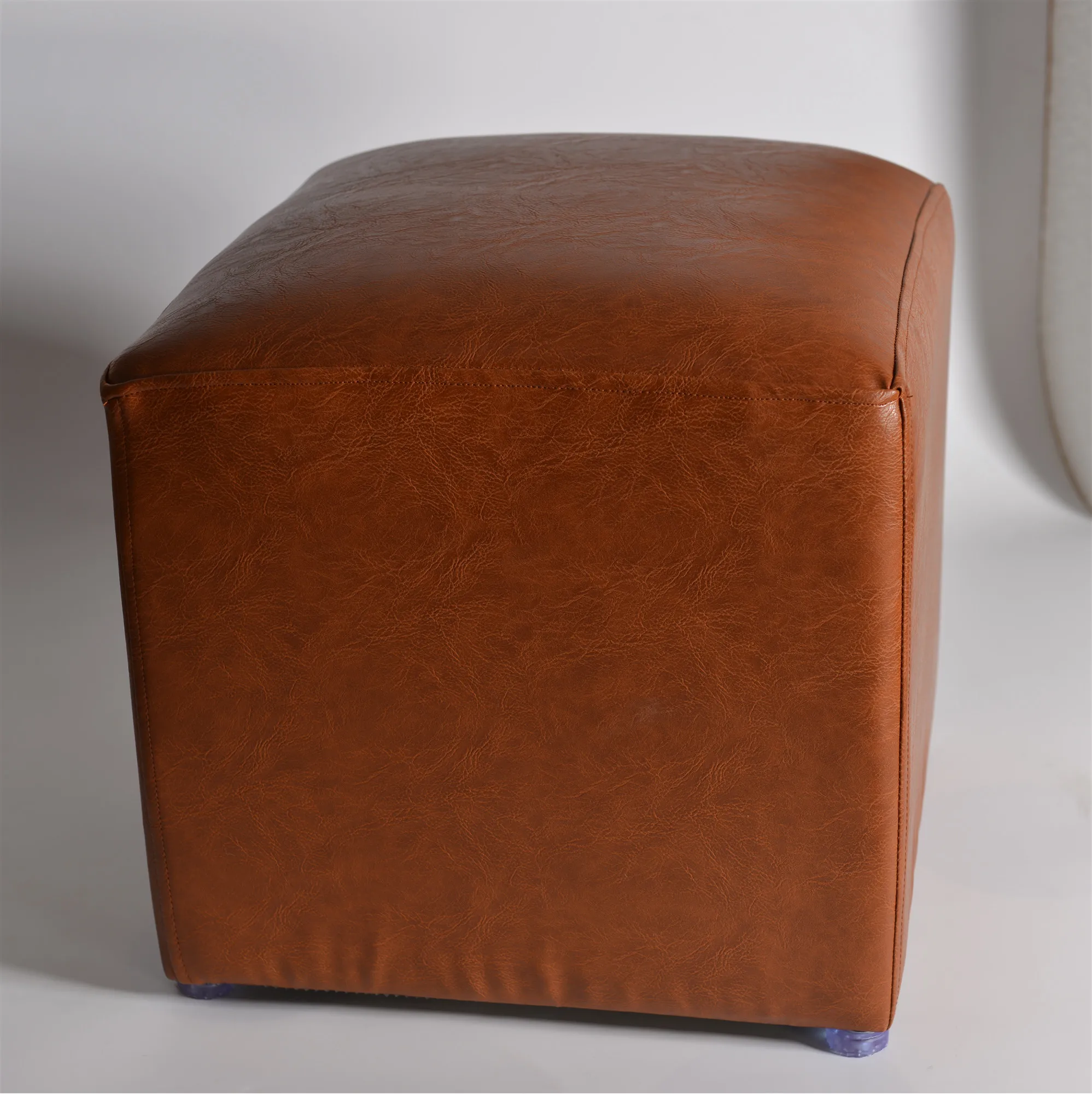 Square footstool living room pu cowhide leather stool ottoman pouf